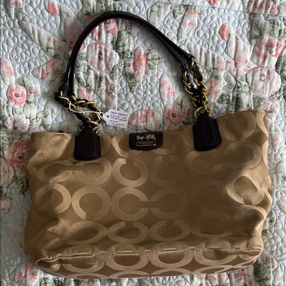 Coach Gold and Tan Signature Shoulder Bag #F1220-20481